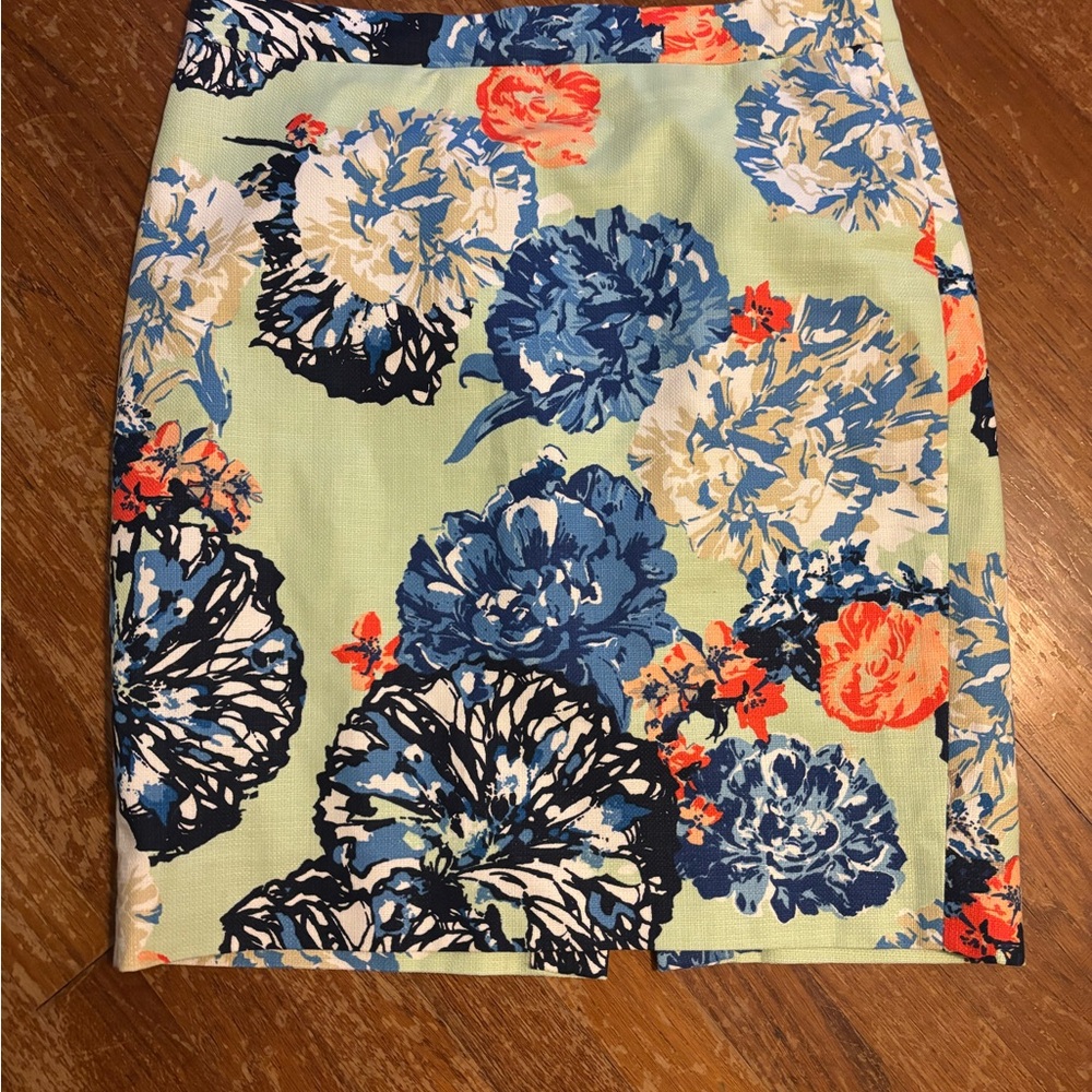 J. Crew Blue and Orange Floral Pencil Skirt